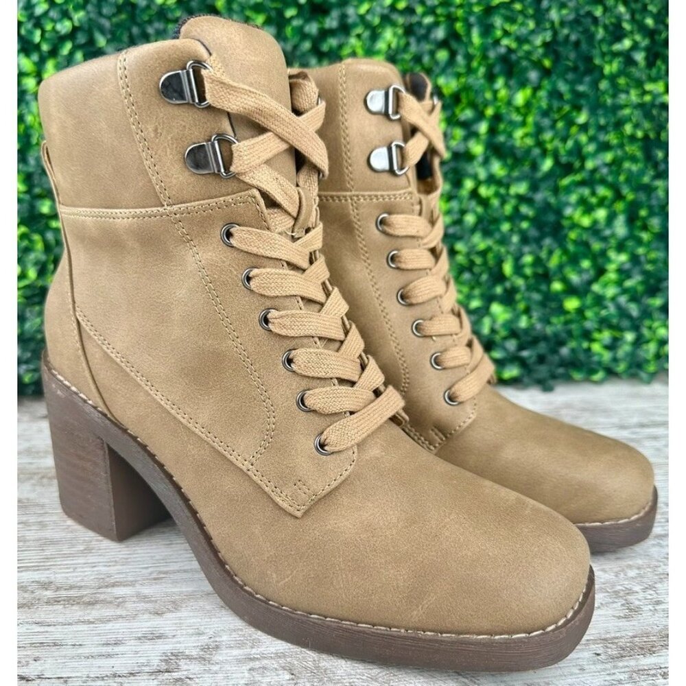 CROWN VINTAGE Hollis Boot Women’s 7M Mocha Lace Up Zip Heel Faux Leather‎ Rugged